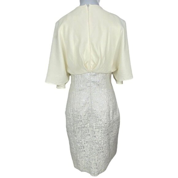 Badgley Mischka Women’s Off-White Silver Metallic Silk V-Neck Party Dress 10/C32 - Picture 8 of 12